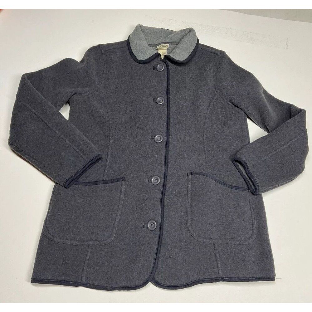 LL Bean women's Fleece Button‎ Jacket Size Large Gray Peter Pan Color